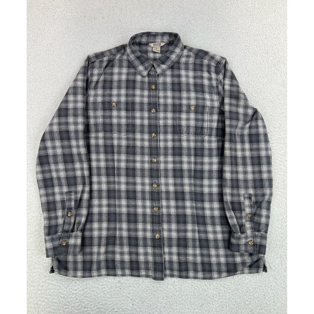 Duluth Trading Co Shirt Womens XL Gray Plaid Free Swingin' Flannel LS Button Up